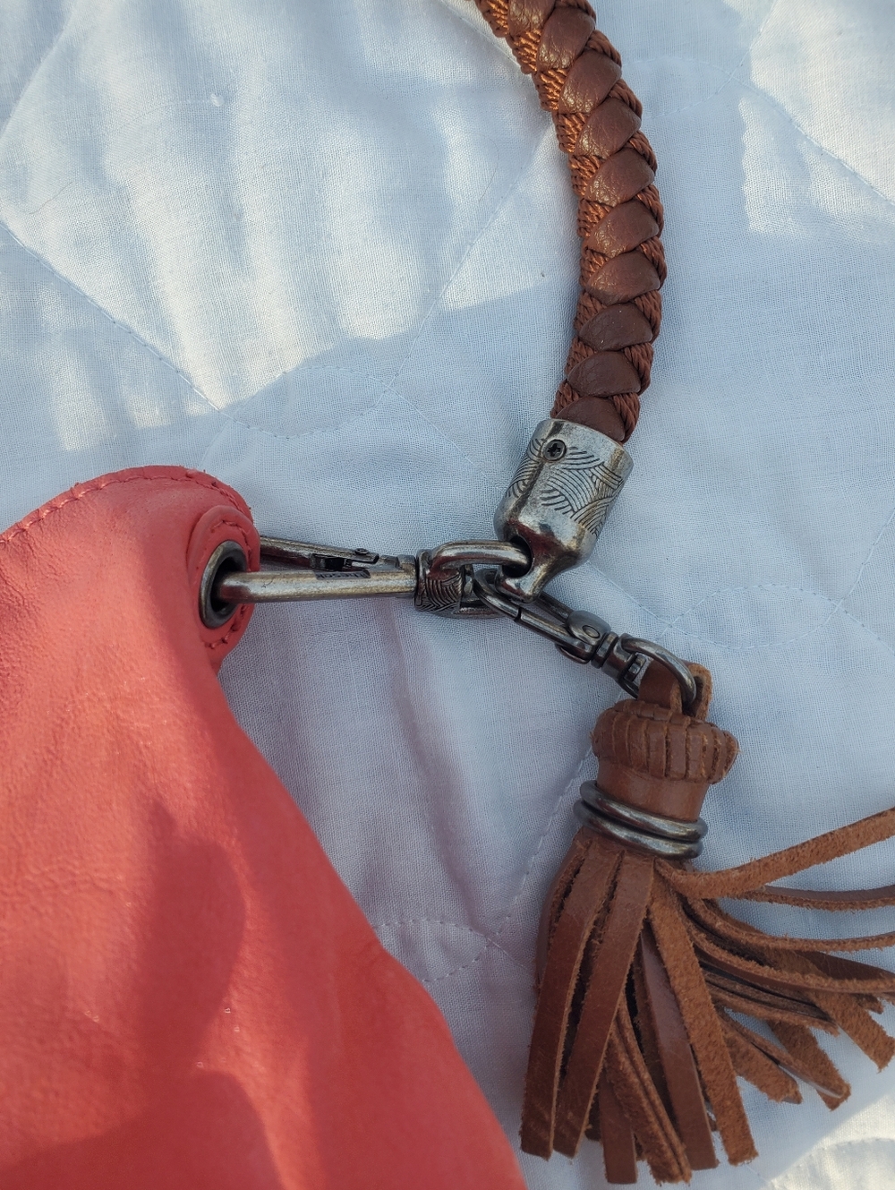 The Sak Coral and Brown Women's Leather Bag with Beaded Accent - Picture 8 of 10